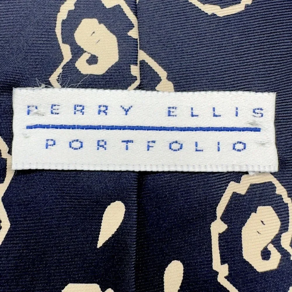 Perry Ellis Mens‎ Silk Dress Tie Made in USA Vintage Geometric Pattern 56